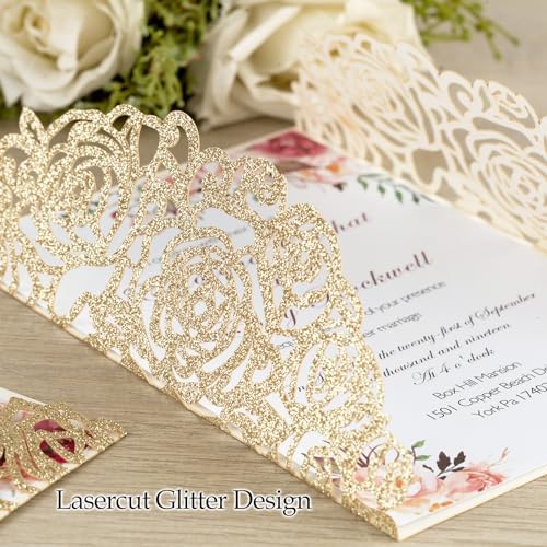 50Pcs Laser Cut Invitations with Envelopes and RSVP Cards Gold Glitter - Image 5