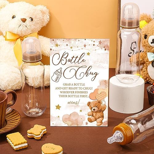 Trelaco 12 Pcs Bear Theme Cool Baby Shower Game Bottle Chug Wooden Sign Set - Image 2
