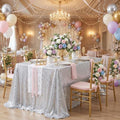 Sequin Tablecloth 90x132inch Rectangular Silver Table Cloth Glitter Overlay by QueenDream