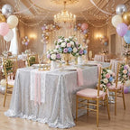 Sequin Tablecloth 90x132inch Rectangular Silver Table Cloth Glitter Overlay by QueenDream