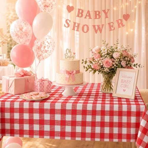 Mindsoft 20 Pack Gingham Party Tablecloth, 54 x 108 Inch Plastic Waterproof Heckered Disposable Plaid Party Tablecover for Picnic Birthday Baby Shower Bridal Wedding (Red Checkered) - Image 5
