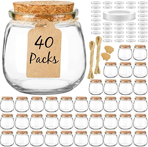 Syntic 40 Pack 7oz Small Glass Jars with Cork Lids,Mason Jars by Syntic