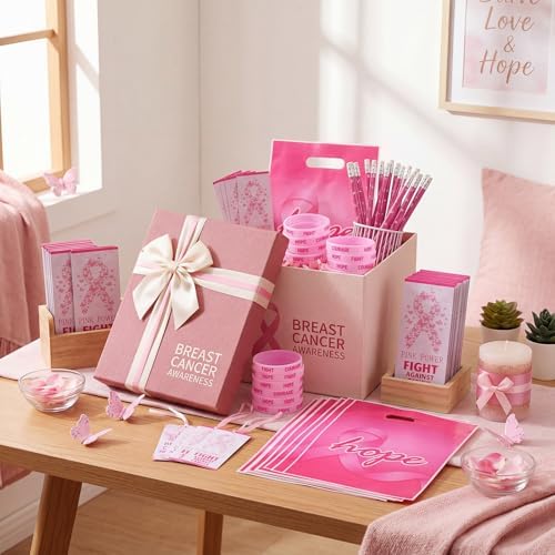 Resurhang 200 Pcs Breast Cancer Awareness Items Bulk, Pink Ribbon Gifts - Image 3