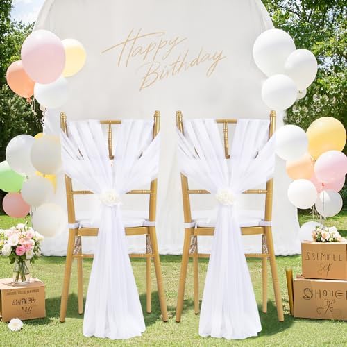 White Chair Sashes for Wedding: 48 Packs 8ft Long Sheer Fabric Chair Covers - Party Banquet Ceremony Chair Decorations - Image 4