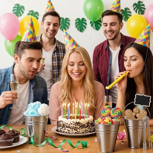 10 Pcs Galvanized Metal Buckets with Handle Include 5" Mini Candy Tin Bucket Plastic Scoops Serving Tongs Chalkboard Picks Markers Candy Bar Containers Birthday Party Wedding Buffet Supplies - Image 5