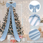 Wavwavw Christmas Giant Velvet Bow Decor Dusty Blue Big Bow, 75 x 18 Inches - Image 2