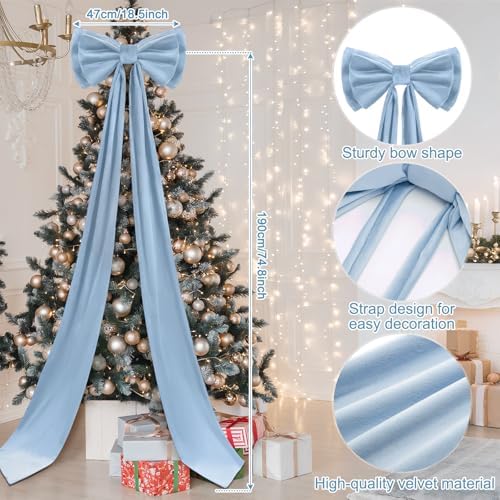 Wavwavw Christmas Giant Velvet Bow Decor Dusty Blue Big Bow, 75 x 18 Inches - Image 2