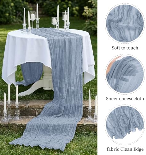 20 Pack Dusty Blue 17 x 108 Inch Cheesecloth Table Runner - Boho Gauze Sheer Fabric for Wedding Baby Shower Party Home Decor - Image 4