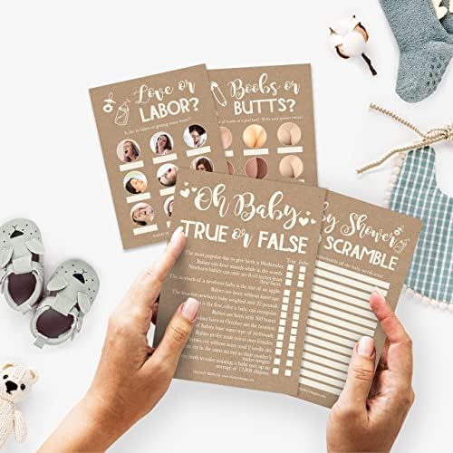 Hadley Designs - 25 Rustic Love or Labor, Boobs Or Baby Butts Game, Word Scramble For Baby Shower - 4 Double Sided Cards Baby Shower Ideas, Baby Shower Party Supplies - Image 2