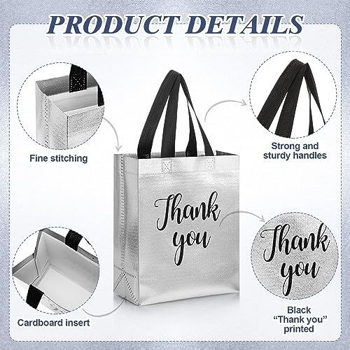 Fumete 50 Pcs Silver Glossy Thank You Gift Bag with Handles - Image 3