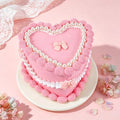 6 Inch Pink Bow Fake Cake, Heart Shaped Coquette Artificial Cake with Pearl Border, Reusable Faux Birthday Cake Prop for Wedding, Women's Birthday, Bridal Shower, Baby Shower, Anniversary Party Decor by Unknown