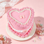 6 Inch Pink Bow Fake Cake, Heart Shaped Coquette Artificial Cake with Pearl Border, Reusable Faux Birthday Cake Prop for Wedding, Women's Birthday, Bridal Shower, Baby Shower, Anniversary Party Decor by Unknown