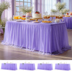 Wish Care 4 Pack Lavender Tulle Tablecloth for 6 Foot Rectangle Tables Stretch Fitted Rectangular Table Cloths Purple Wrinkle Free Ruffle Table Cover Tutu Skirt for Wedding Birthday Party Baby Shower by WishCare