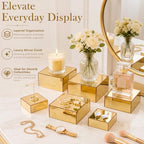 Jerify 6 Pcs Mirror Acrylic Display Risers 5.91" 5.12" 3.54", Gold Square - Image 4