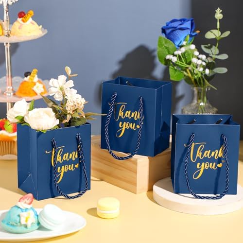 Honoson 60 Pcs Mini Thank You Gift Bag with Handle Bulk,Navy Blue - Image 2