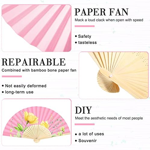Roowest 50 Pack Paper Folding Fans Bamboo Wedding Favors, Pink - Image 3