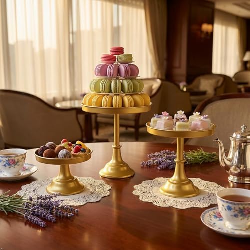 Gold 3Pcs Metal Round Cake Stand Set 8/10/12 Inch Dessert Display - Image 3
