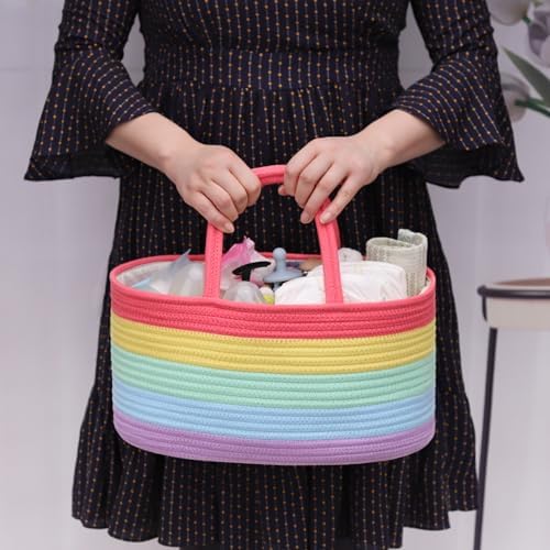 COMSE 2 Pack Baby Diaper Caddy Organizer, Diaper Basket, Baby Car Organizer, Diaper Change Organizer, Portable Tote Bag with Divider, Gift Baskets Empty, Cute Basket - Image 2