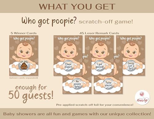 Party Hearty Baby Shower Scratch-Off Game, Poopie Emoji Cards - Kraft Boy (Pack of 3) - Image 2