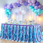 Partisky Mermaid Tulle Tutu Ruffle Curly Willow Table Skirt for Rectangle Table 9ft, Mermaid Themed Party Table Cloth for Girls Birthday Party or Baby Shower - Image 2
