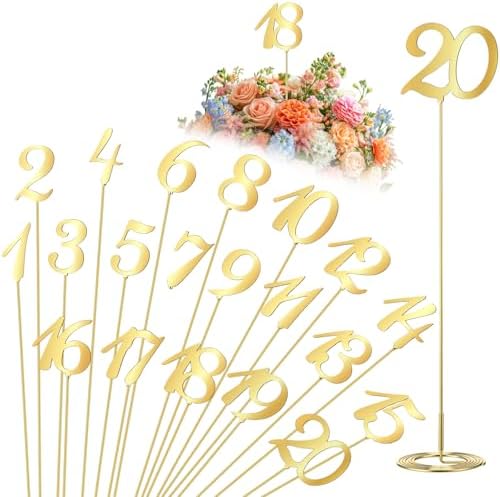 Novabright 20 Pcs Metal Table Numbers 1-20 for Wedding Reception, Gold by Unknown