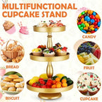 Maxdot 2 Pcs 3 Tier Cupcake Stand, Round Metal Dessert Tower,Gold - Image 6