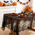 Lace Tablecloth 10FT Rectangle Wedding Overlay Black Halloween Fabric 2Pack by QueenDream
