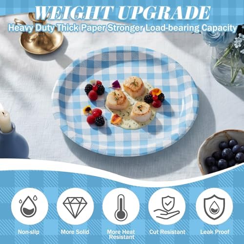 Pajean 350 Pcs Gingham Paper Plates and Napkins, Blue White - Image 4