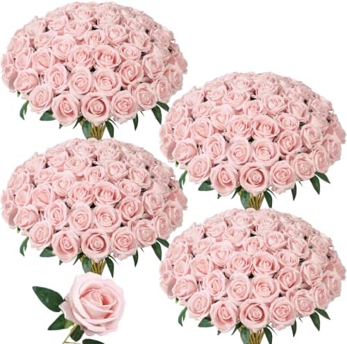 100 PCS Blush Roses Artificial Flowers, Fake Roses with Stem Realistic Silk Rose for DIY Wedding Bouquets Table Centerpieces Arrangements Baby Shower Birthday Home Decor Valentines Day Gift for Her by HyeFloraartificialflowers