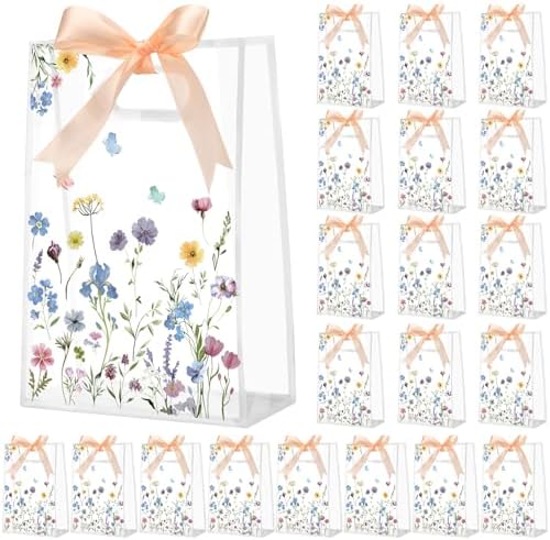 Geyoga 24 Pcs Party Clear Favor Bags with Handles, Wildflower by Geyoga