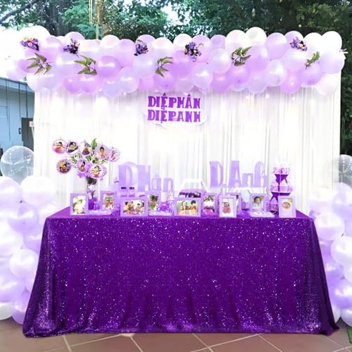 QueenDream Purple Tablecloth Sequin Fabric Table Cloths 90x90 Inch Halloween Party Decorations Purple Overlay Drapes Birthday Party Xmas Decorations - Image 4