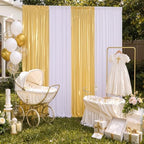 10ft×10ft Wedding Backdrop Curtain-White Drapes n Gold Sequin Curtains - Image 7
