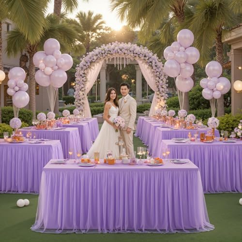 Suppromo 2 Pack 8ft Lavender Tulle Tablecloths for Rectangle Tables 8 Foot Rectangular Table Cloth Wrinkle Free Tablecover with Tutu Skirt for Wedding Baby Shower Birthday Party Banquet Buffet Cake - Image 3
