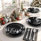 KIRE 150PCS Christmas Plates Disposable & Dinnerware Set for 25 Guests - Black & Silver Plates, Plastic Silverware & Cups With Silver Rim for Christmas/New Year - Image 3