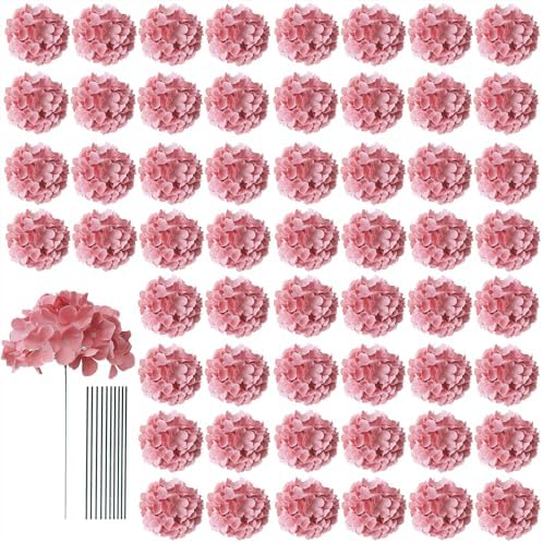 AVIVIHO 65pcs Fake Flowers Dusty Rose Hydrangea Artificial Flowers Bulk (Not Squished, No Steaming Need) Silk Flowers with Stems for Wedding Decor,Home,Baby Shower,Table Centerpieces Decoration by Aviviho