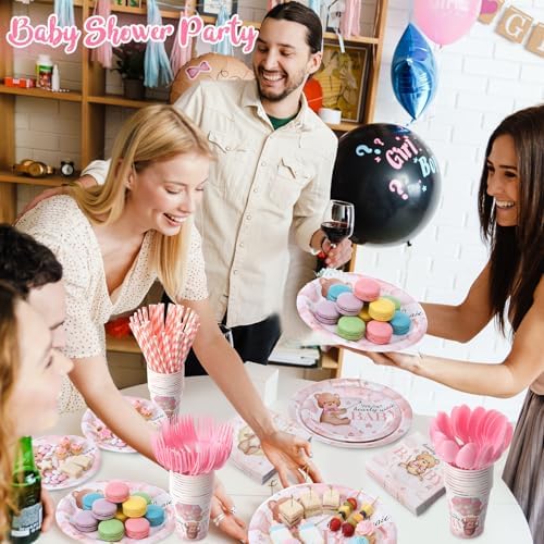 450 Pcs Tableware Set, Serve 50, Pink, Bear Baby Shower - Image 4
