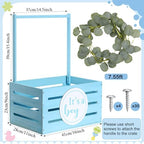 Barydat Wooden Baby Shower Basket Gender Reveal Crate Closet, Blue, Boy - Image 2