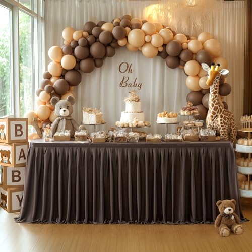 Partisky Chocolate Brown Polyester Table Skirt for Rectangle Tables 17ft, Wrinkle Resistant Pleated Ruffle Table Cloth for Banquet Wedding Trade Baby Shower Display Gift Dining Table - Image 6