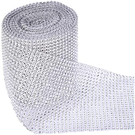 MaikOn Ribbon for Flower Bouquet, 24 Row 10 Yard Diamond Sparkling Rhinestone Mesh Ribbon Roll DIY Arts Crafts Wedding Birthdays Baby Shower Decorations - Silver, as described by MaikOn