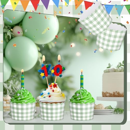 Vesici 150 Pcs Ice Cream Cups Gingham Party Supplies, 10 oz, Sage Green - Image 5