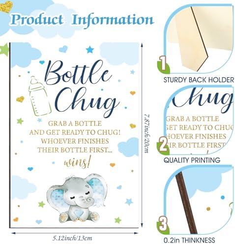 TrelaCo Blue Elephant Cool Baby Shower Games Bottle Chug Sign Wooden Elephant Theme Gift Sets Gender Reveal Party Favors and 12 Pcs Baby Bottle Shower Favor for Games Gender Reveal - Image 4