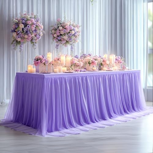 Lavender Tablecloth for 6 Foot Rectangle Tables with Tulle Table Skirt - Image 3