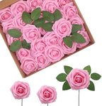 100PCS Dark Pink Artificial Flowers Realistic Roses, Real Looking Fake Roses with Stem for DIY Wedding Bouquets Centerpieces Bridal Shower Party Home Romantic Decorations (Dark Pink, 100pcs) by BringmoreJoyinyourlife