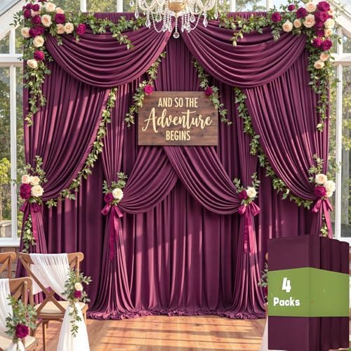 20ftx12ft Maroon Backdrop Curtains for Wedding Party 4 Panels 5×12FT Tall by LeegleriTableSkirt