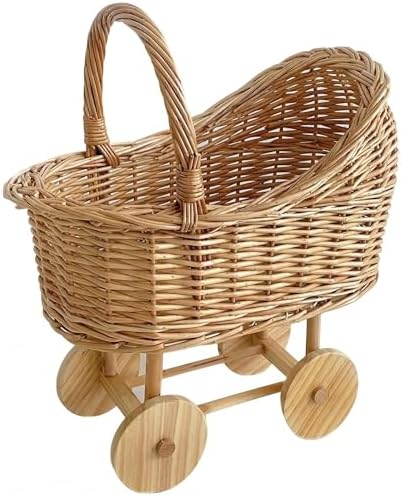 Woven Rattan Stroller Shaped Flower Basket with Handle, Versatile Trolley Decorative Flower Basket, Wicker Baby Carriage, Handwoven for Weddings, Baby Showers, Floral Arrangements by MaiQidd