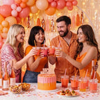Sliner 50 Sets Pink Orange Striped Plastic Cups with Lids and Paper Straws - Image 5