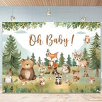 10x8ft Woodland Baby Shower Backdrop Oh Baby Banner, Forest Animal Background Decorations for Gender Neutral Baby Shower, Rustic Woodland Newborn Photo Prop, Nature Theme Party Supplies by Unknown