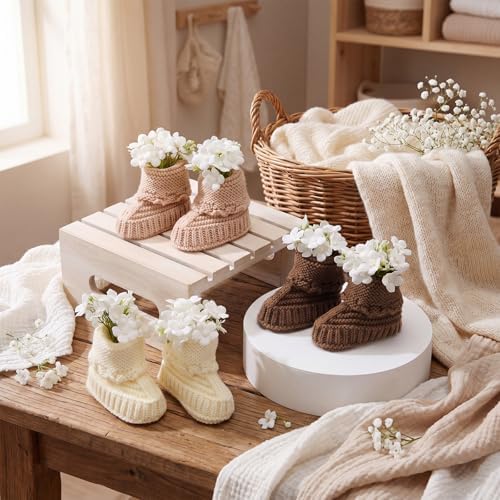 Wesiti Baby Shower Knit Booties Centerpieces, 31 Pcs, Brown, Khaki, Beige - Image 4