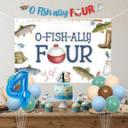 O Fish Ally Four Birthday Decoration Backdrop Banner Fishing 4th Birthday Cake Cupcake Toppers Gone Fishing Latex Foil Balloons for Boy Little Fisherman 4 Years Old Party Decor Supplies - Image 2