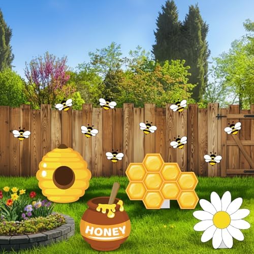 4 Large 23.6 Inch Bee Theme Cardboard with Stand and 20 Bee Cutout, Prop up Honey Pot Honeycomb Decoration for Birthday Baby Shower Gender Reveal Supplies - Image 5